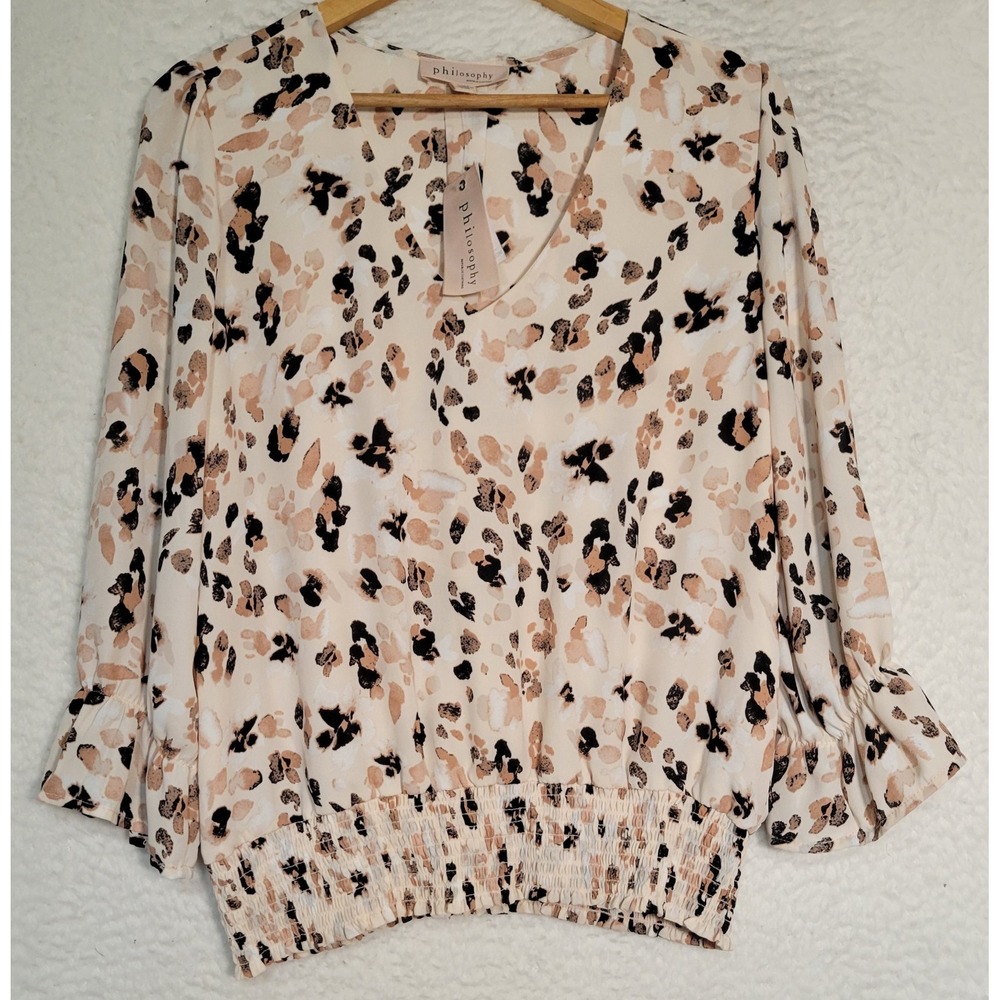 Philosophy V-Neck 3/4 Sleeve Peasant Blouse Size L NEW NWT Lightweight 1900
